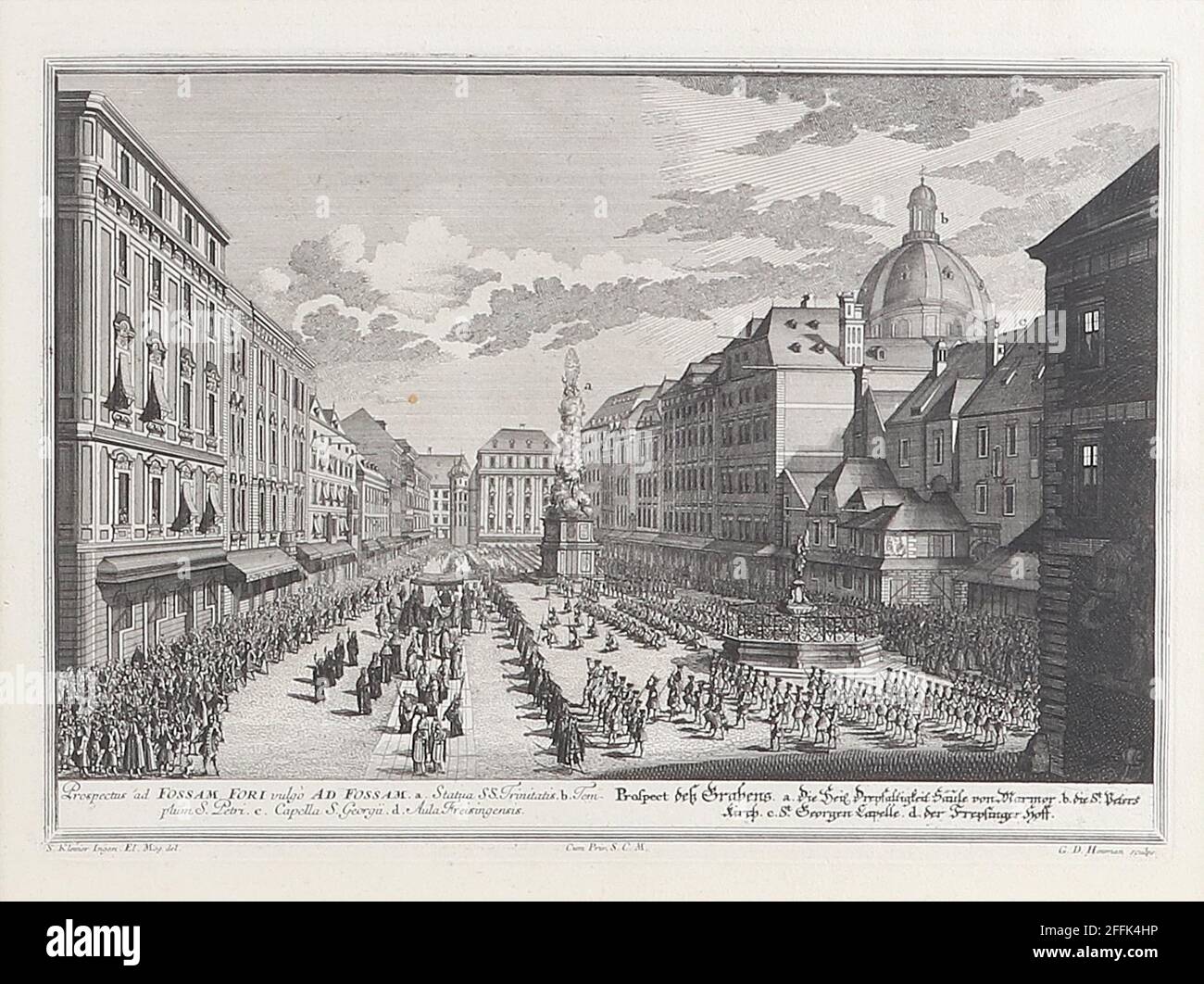 Salomon Kleiner (Augsburg 1702-1761 Vienna) View of the moat with the  Trinity Column and St. Peter's Church Stock Photo - Alamy