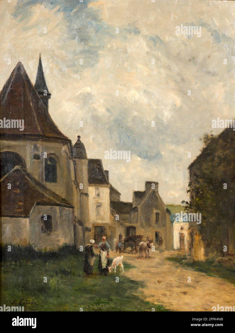 _508Stanislas Lpine (French, 1835-1892) Rue du village en Pays de Caux Stock Photo