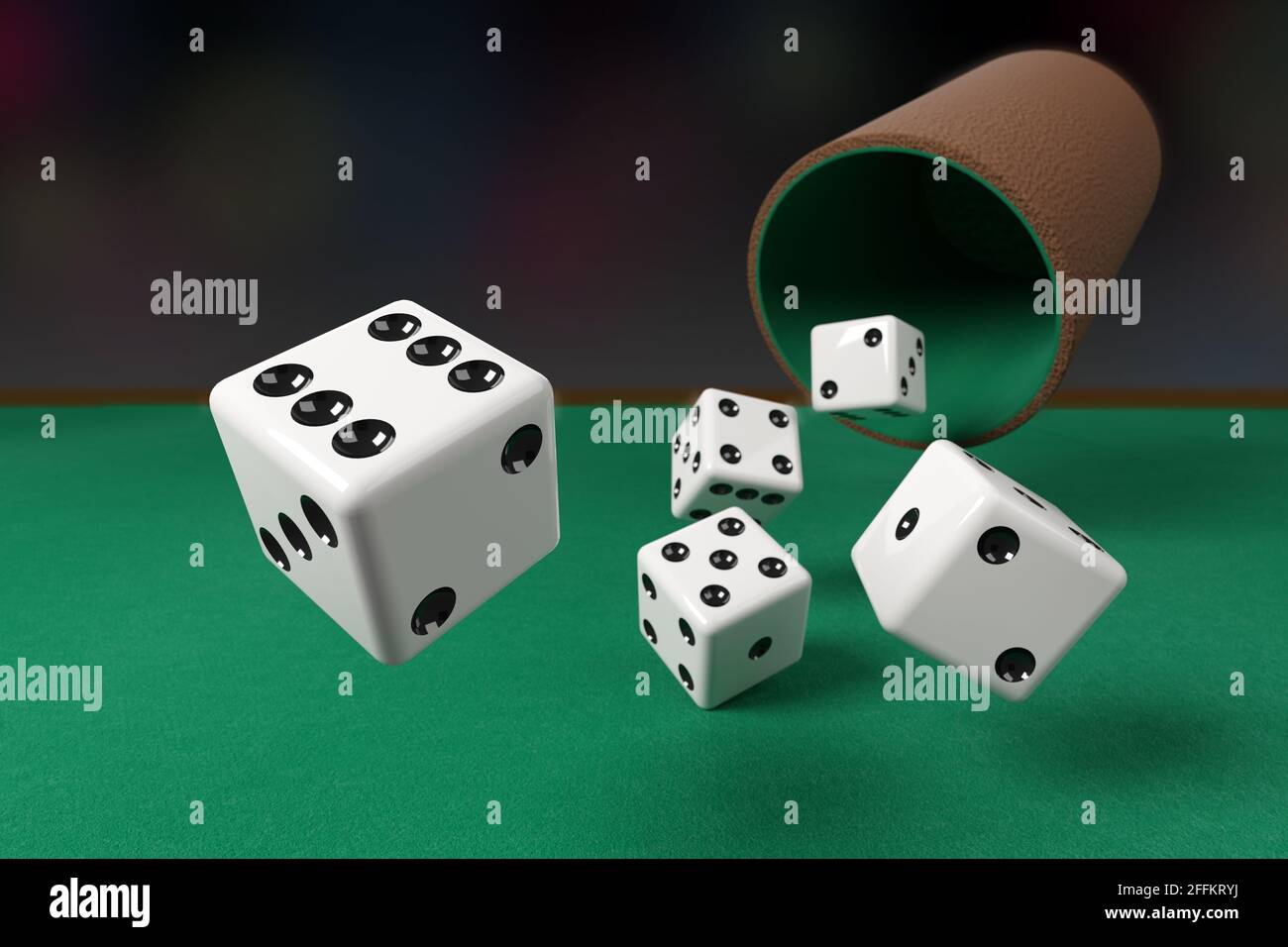 Close-up of dice rolling on a green cloth. 3d illustration Stock Photo -  Alamy