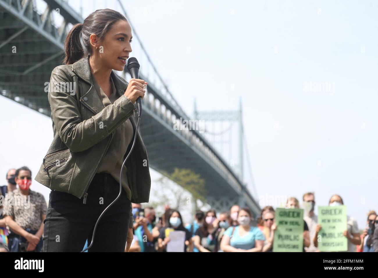 April 24, 2021, New York, NY, USA: April 24,  2021:  US Congresswoman Alexandria Ocasio-Cortez gave a speech in Astoria Park, Queens on the Green New Deal. (Credit Image: © Dan Herrick/ZUMA Wire) Stock Photo