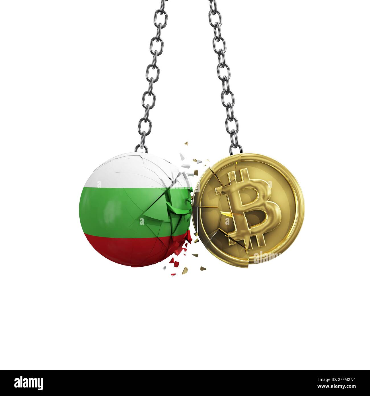 Bulgaria flag smashing into a gold bitcoin crypto coin. 3D Rendering Stock  Photo - Alamy
