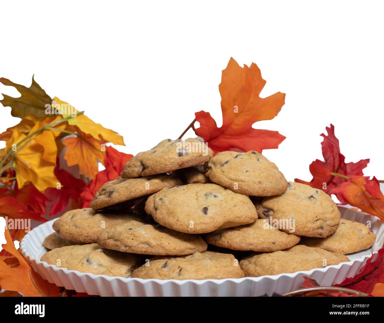 Chocolate chip cookies are a drop cookie that feature chocolate chis or morsels Stock Photo