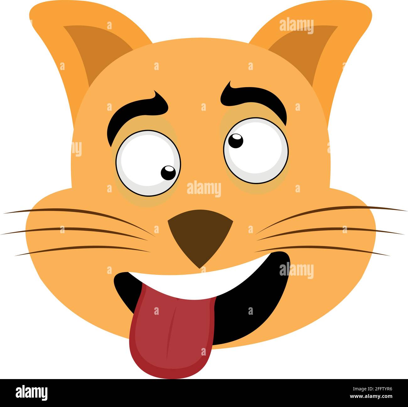 Vector illustration of the face of a cartoon cat with a crazy expression and with his tongue out Stock Vector