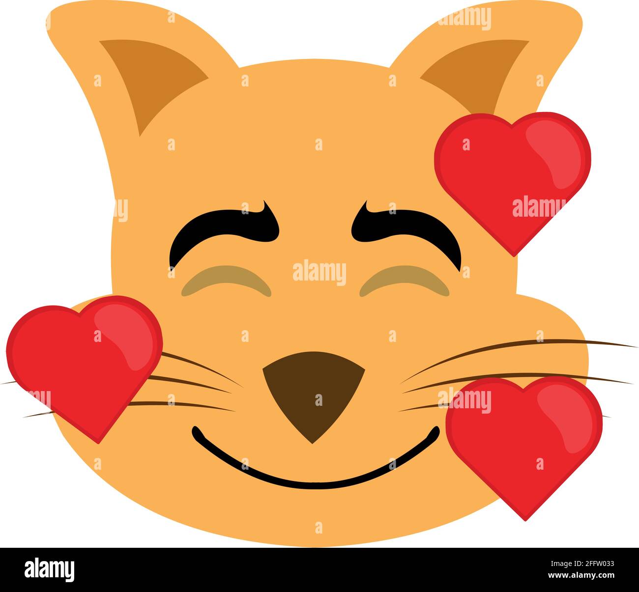 Vector emoticon illustration of a cartoon baby's head with an expression of love and surrounded by hearts Stock Vector