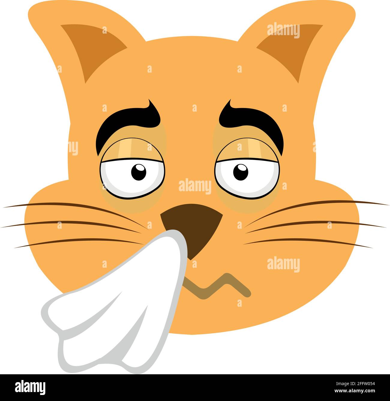 Vector emoticon illustration of the head of a cartoon cat with a flu condition and a handkerchief Stock Vector