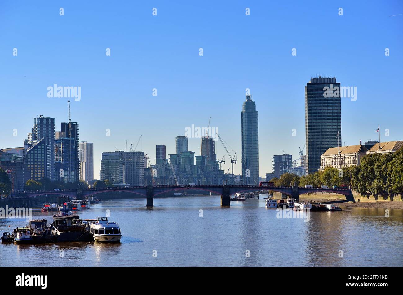 London, England, United Kingdom. The River Thames provides a foreground for the an expanding London skyline Stock Photo
