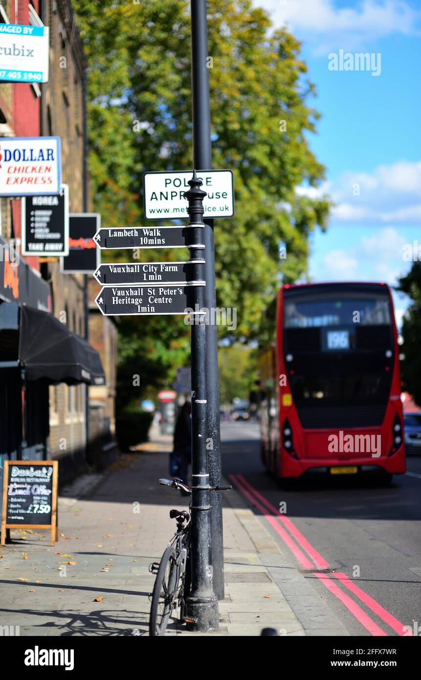 London, England, United Kingdom. Street corner on a sunny early autumn afternoon. Stock Photo