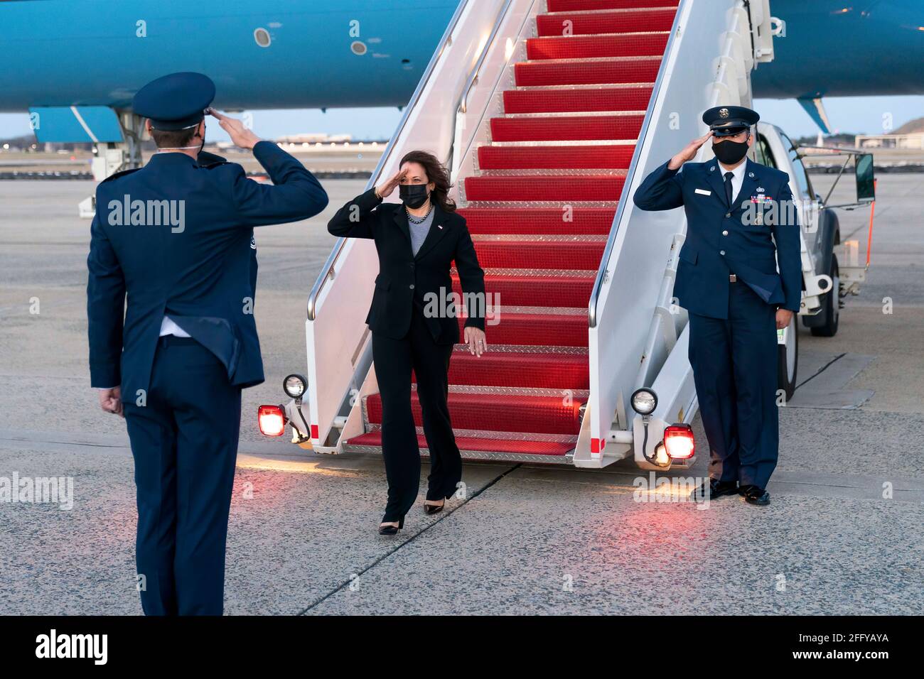 Vice President Kamala Harris disembarks Air Force Two at Joint Base