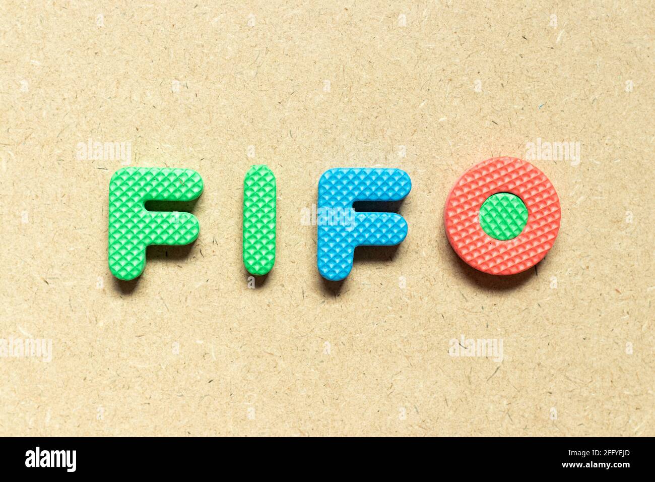 Foam alphabet letter in word FIFO (Abbreviation of first in first out