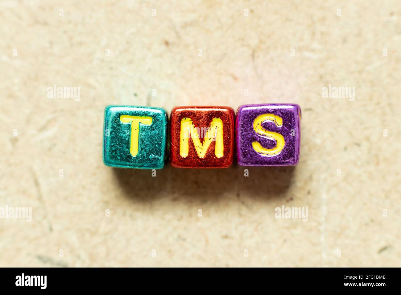 Metallic color alphabet letter block in word TMS (Abbreviation of