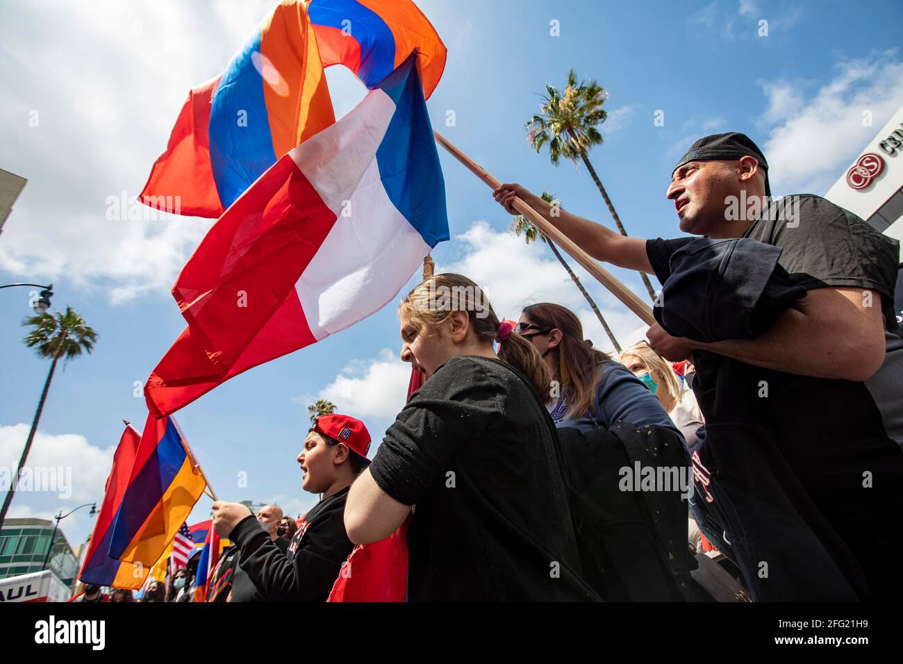 Beverly Hills, California, USA. 24th Apr, 2021. Sam Wartanyan waves an