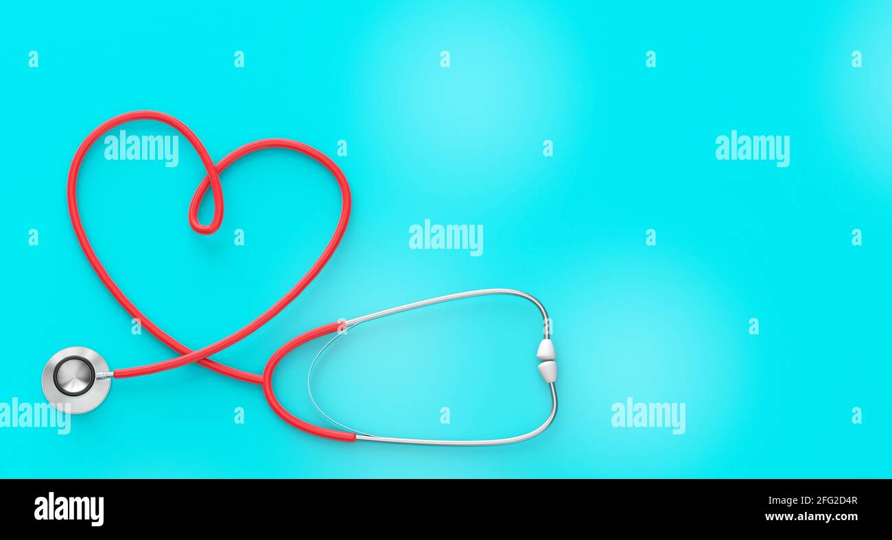 Heart shaped stethoscope on a green background. 3d render Stock Photo ...
