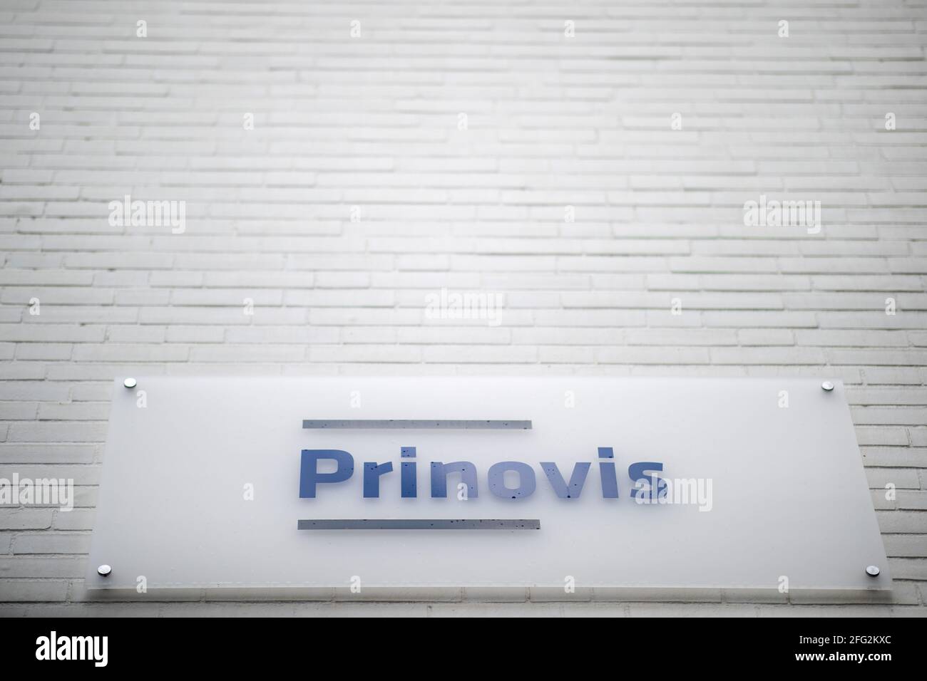 Nuremberg, Germany. 21st Apr, 2021. The lettering 'Prinovis' is on an exterior façade of the Prinovis printing plant building. The Nuremberg-based large-scale printing plant of the Prinovis Group, which is part of the Bertelsmann Group, will close on April 30, 2021. Credit: Daniel Karmann/dpa/Alamy Live News Stock Photo