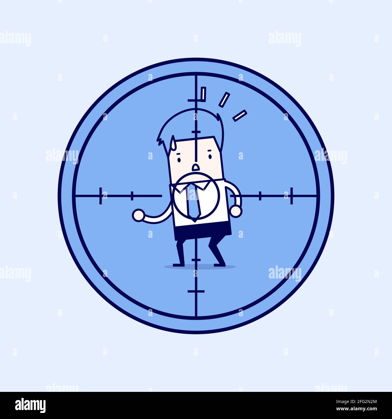 Businessman in crosshairs. Cartoon character thin line style vector. Stock Vector