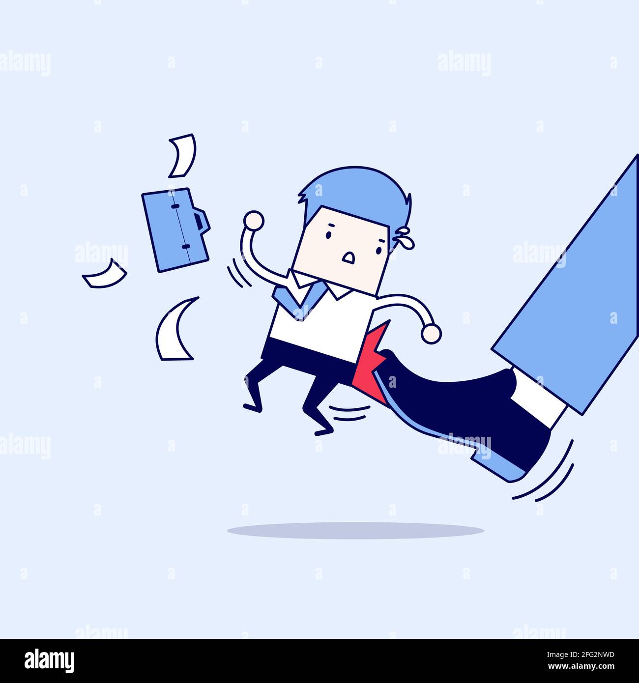 Businessman being kicked by boss. Cartoon character thin line style vector. Stock Vector
