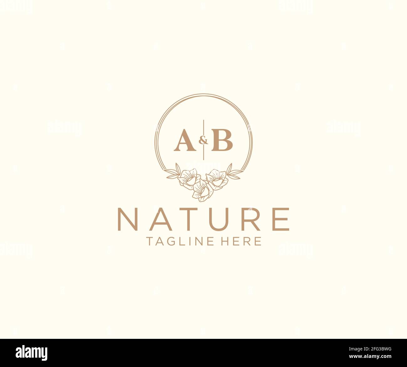 AB letters floral frames. Botanical feminine editable premade monoline unique decoration for greeting card, wedding invitation. Stock Vector