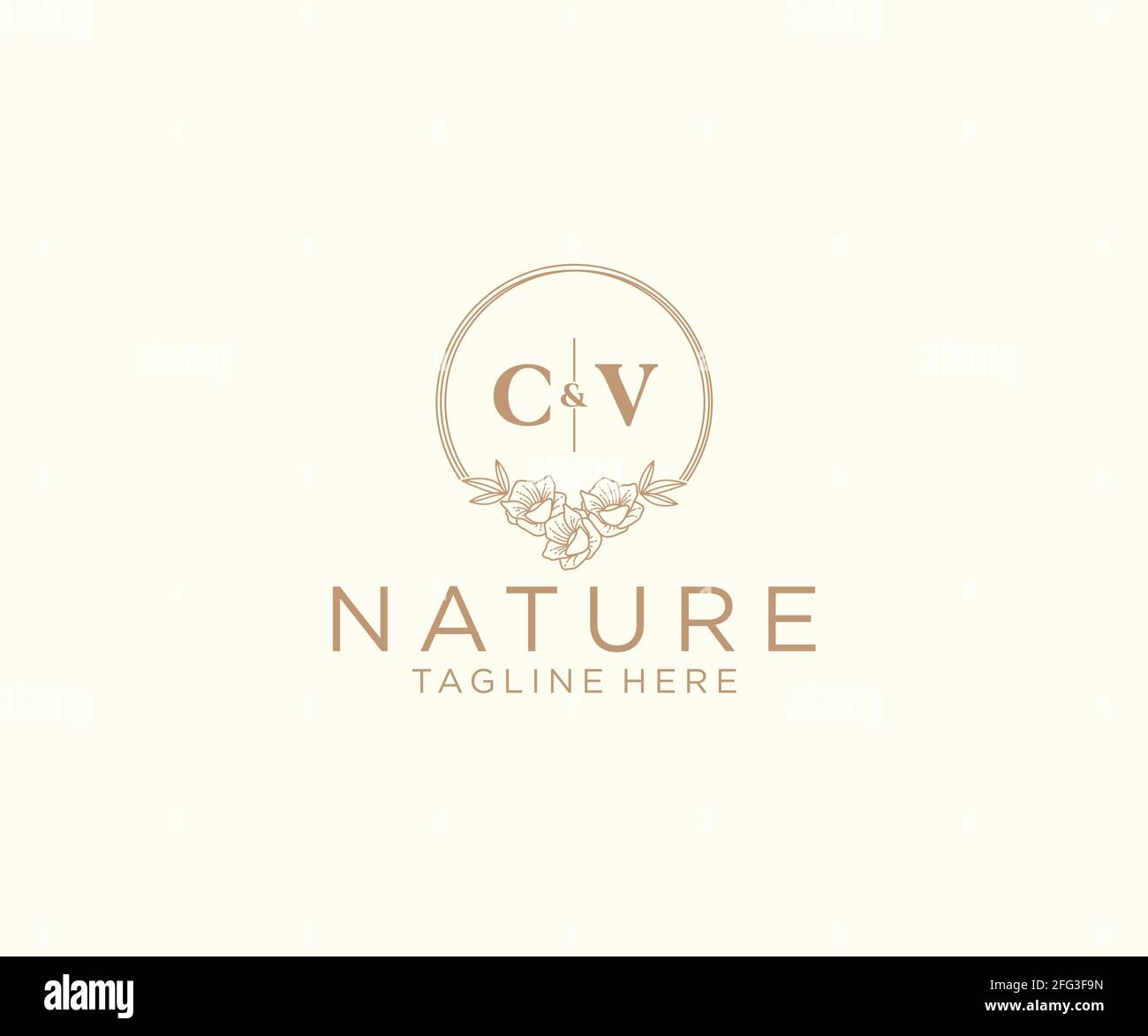 CV letters floral frames. Botanical feminine editable premade monoline unique decoration for greeting card, wedding invitation. Stock Vector