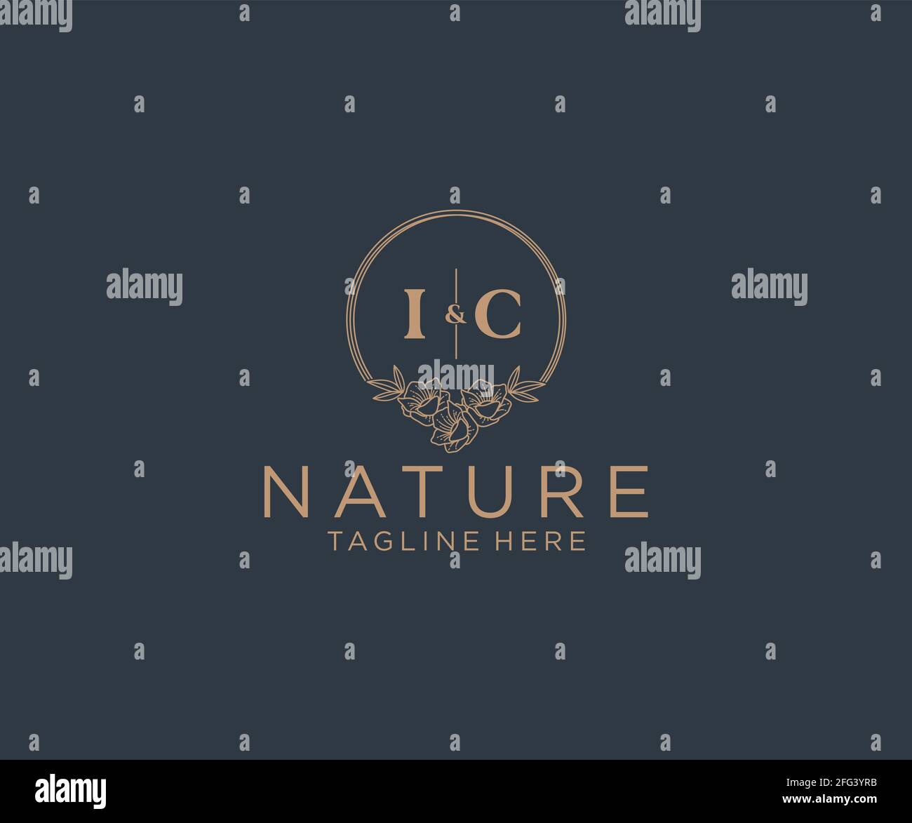 IC letters floral frames. Botanical feminine editable premade monoline ...