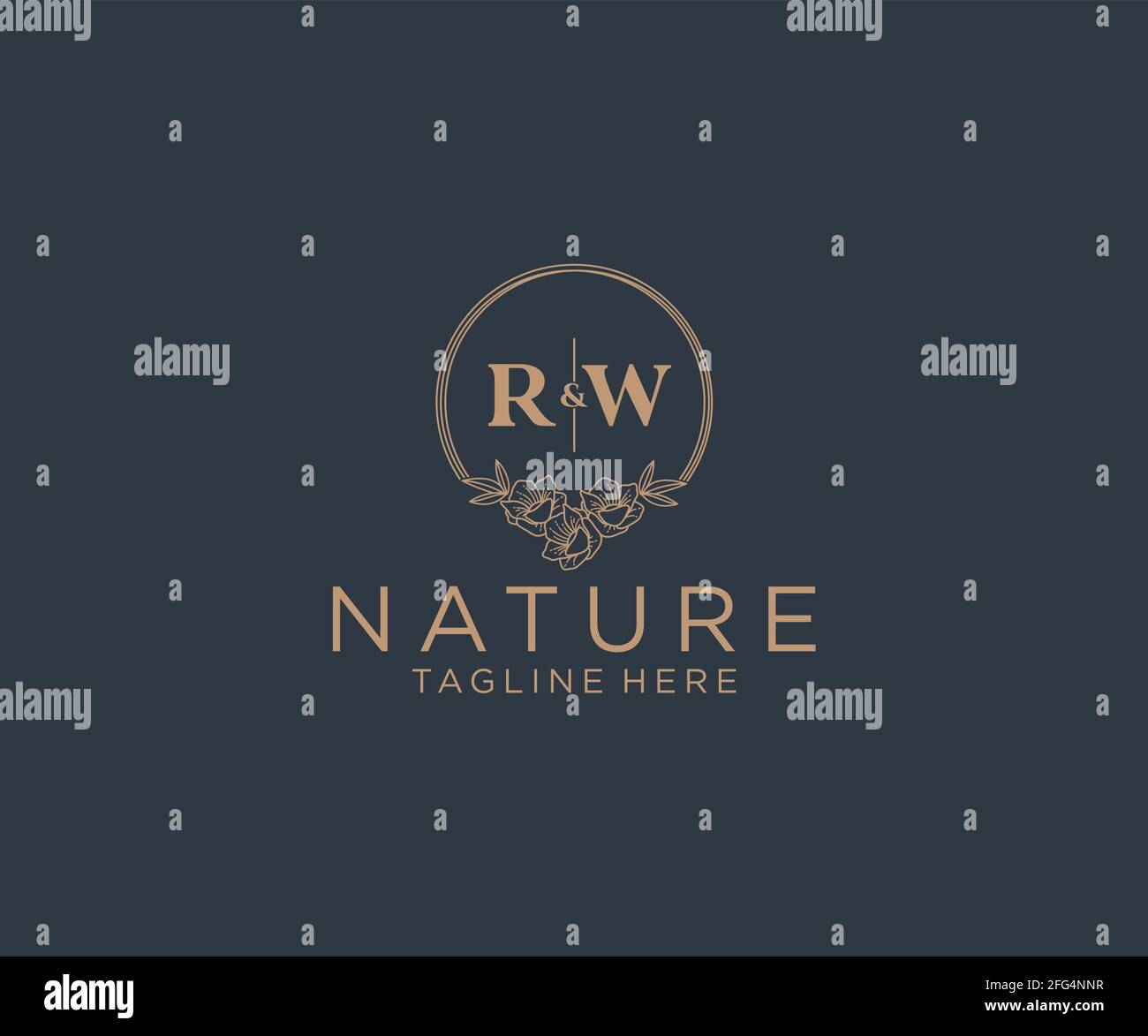 RW letters floral frames. Botanical feminine editable premade monoline ...