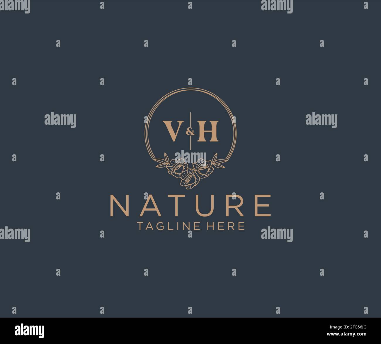 VH letters floral frames. Botanical feminine editable premade monoline ...