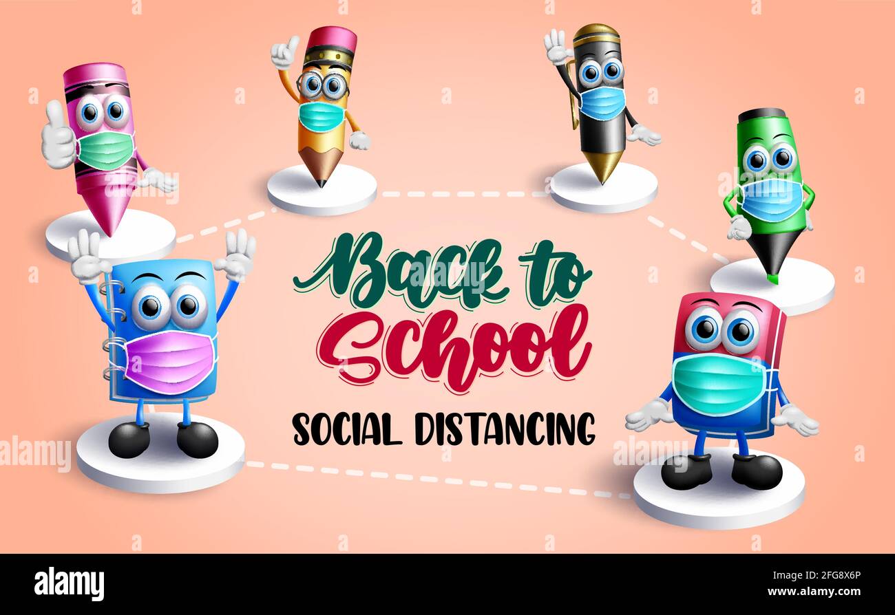 School social distancing vector banner design. Back to school social ...