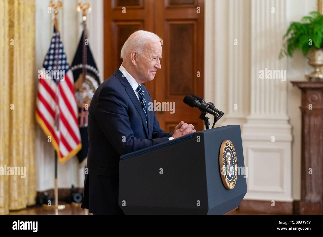 President Joe Biden participates in his first official ...