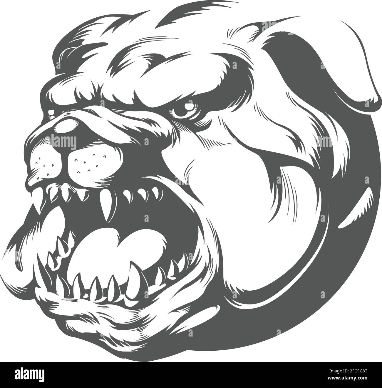 Wild Angry Bull Dog Barking Silhouette Stencil Vector Clipart Drawing Stock Vector