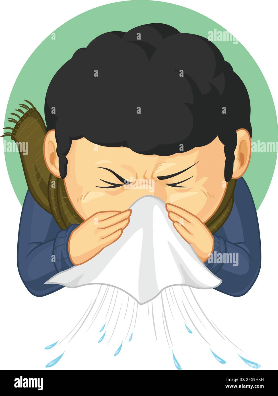 Sick Boy Caught Flu Sneezing Disease Cartoon Illustration Drawing Stock Vector