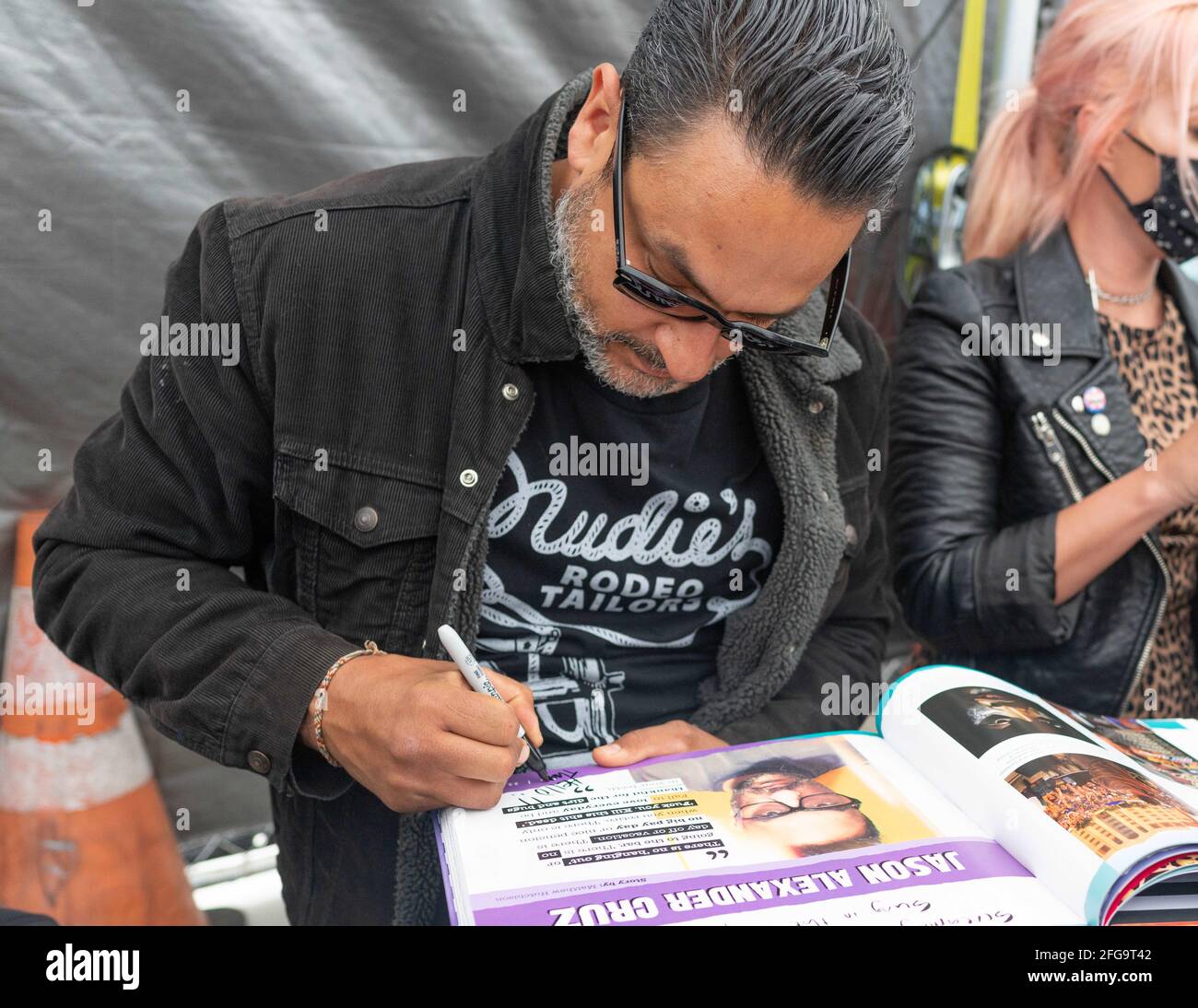april 24 2021 long beach california usa jason cruz at the punk rock and paintbrushes official book signing and art show at alexs bar patio in long beach california credit image charlie steffenszuma wire 2FG9T42