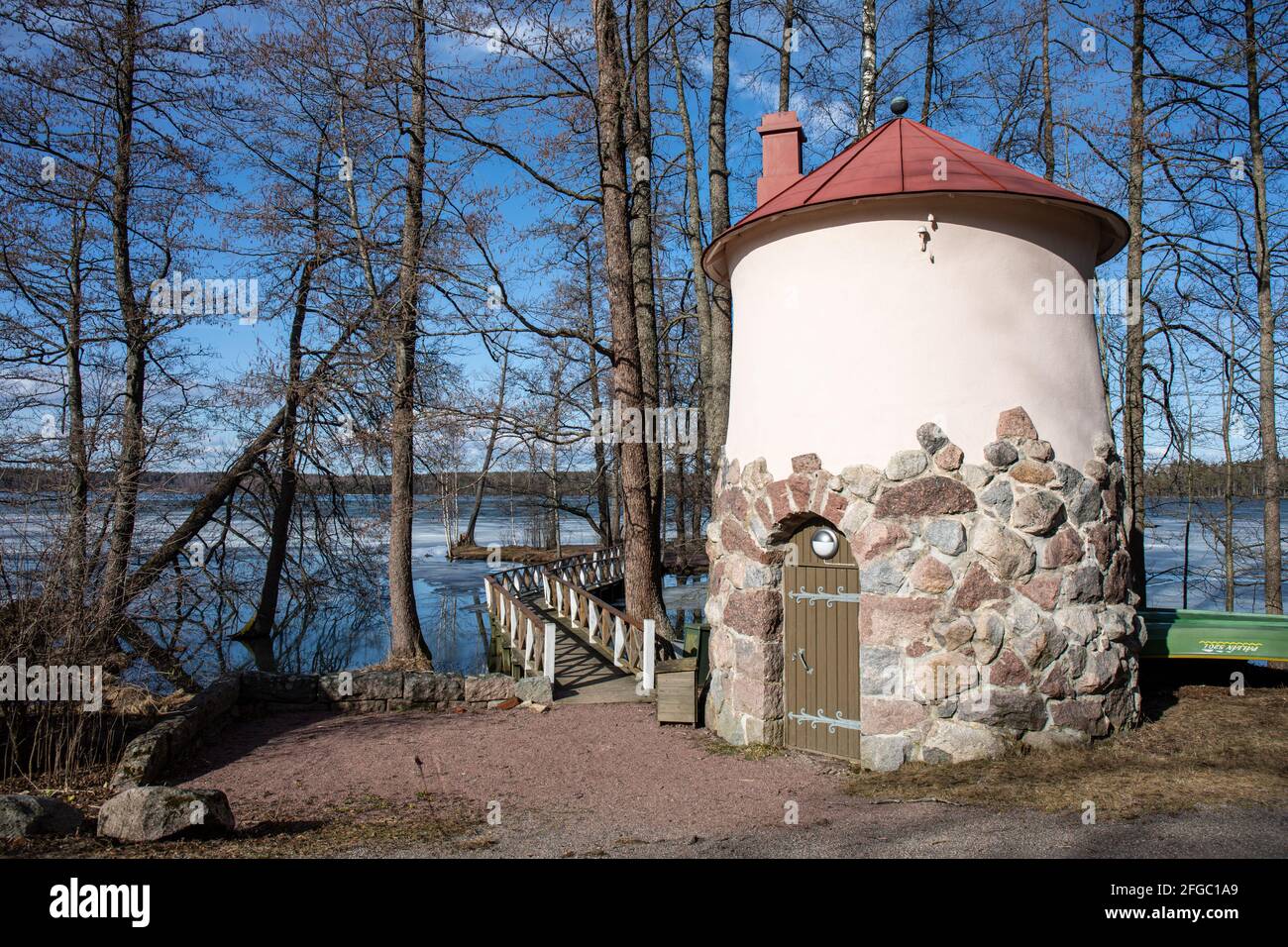 Villa Hvittorp's National Romantic style shed by lake Vitträsk in Kirkkonummi, Finland Stock Photo