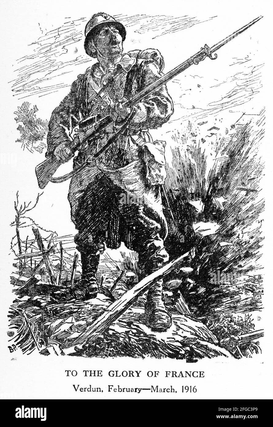 Engraving to encourage France after the battle of Verdun  during World War One. From Punch magazine. Stock Photo