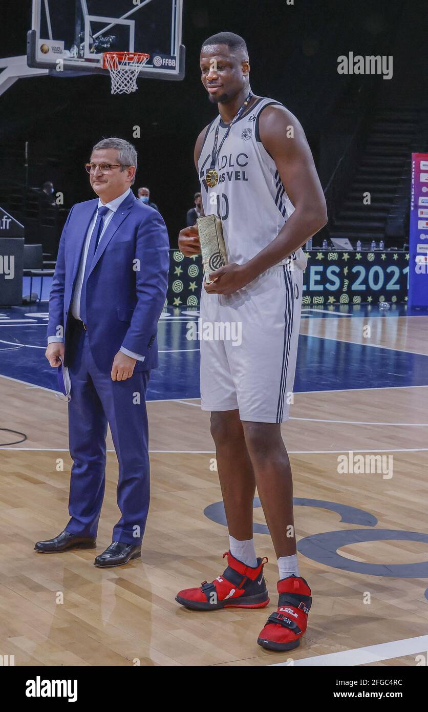 MOUSTAPHA FALL (FRA) center of ASVEL LDLC Best player of the match at the  French Cup of Basketball between Dijon and Lyon-Villeurbanne ASVEL LDLC  (Tony Parker team) at AccorHotels Arena Stadium on