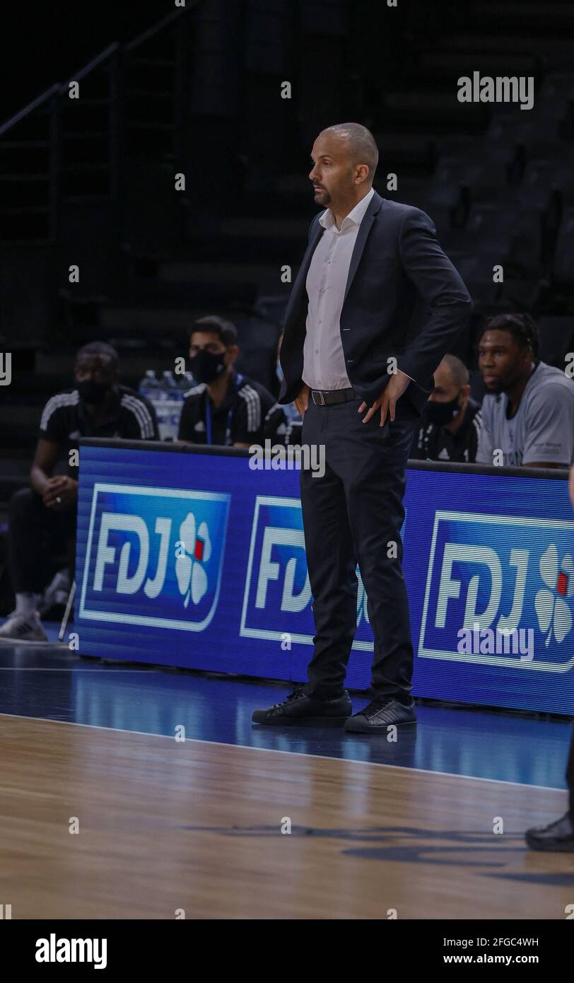 T.J. Parker Coach of ASVEL during the French Cup of Basketball between  Dijon and Lyon-Villeurbanne ASVEL LDLC (Tony Parker team) at AccorHotels  Arena Stadium on April 24, 2021 in Paris, France. Photo