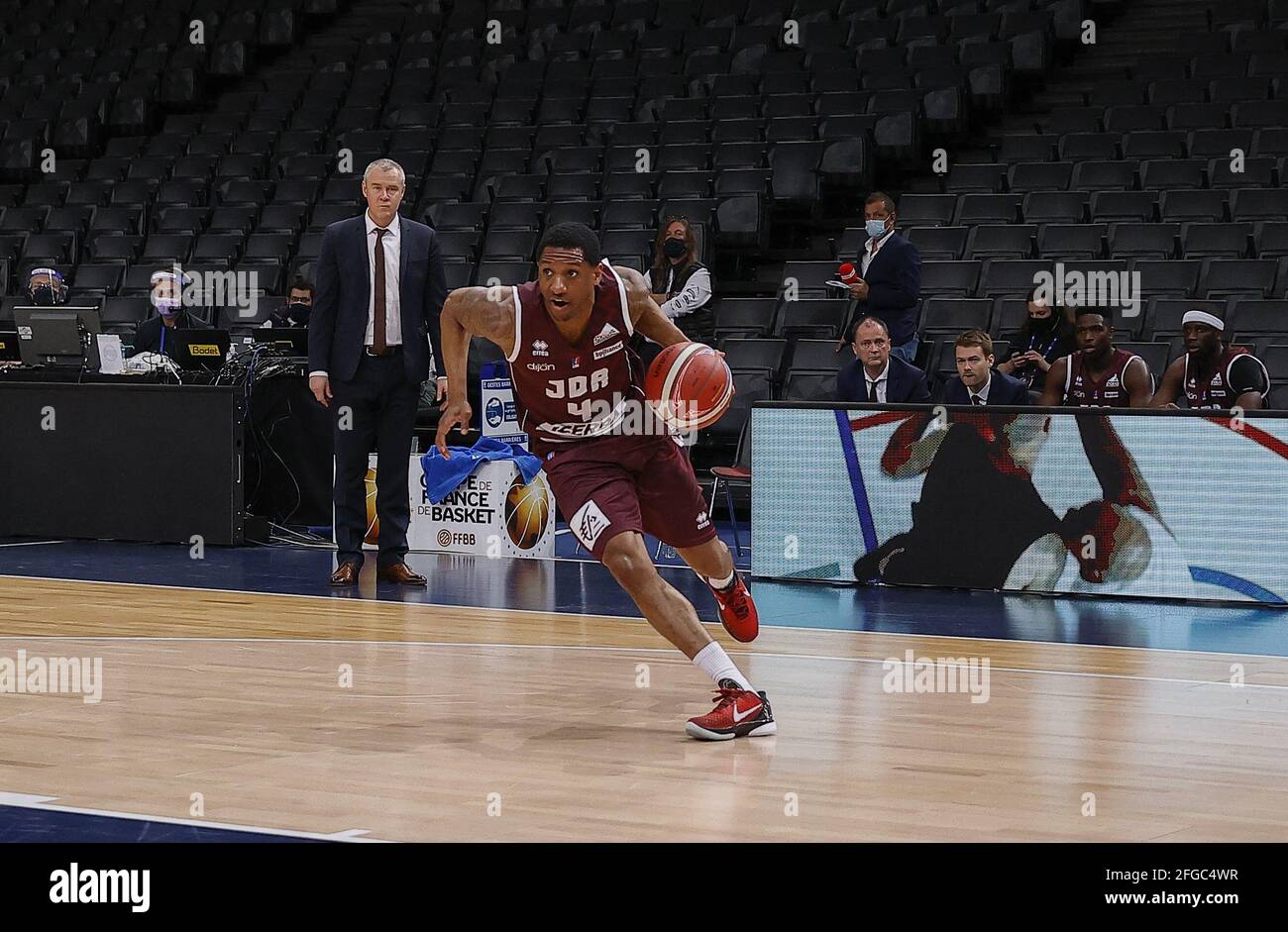 GERALD ROBINSON (USA) point guard of Dijon in action during the Basketball  French Cup JDA Dijon v Tony Parker-owned ASVEL Lyon-Villeurbanne at  AccorHotels Arena Stadium on April 24, 2021 in Paris, France.
