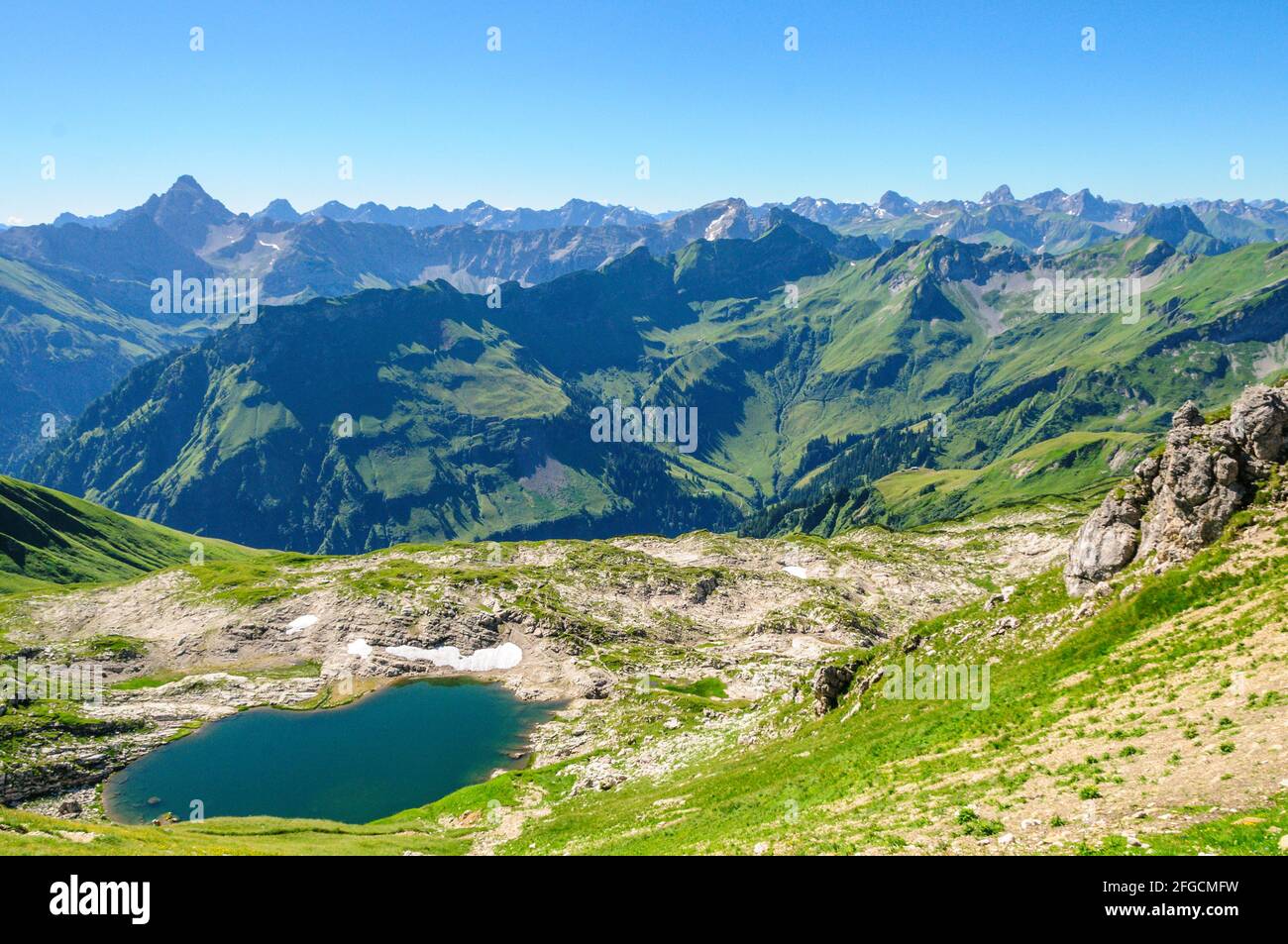 Impressive view to the Allgäu Alps on a summer morning Stock Photo