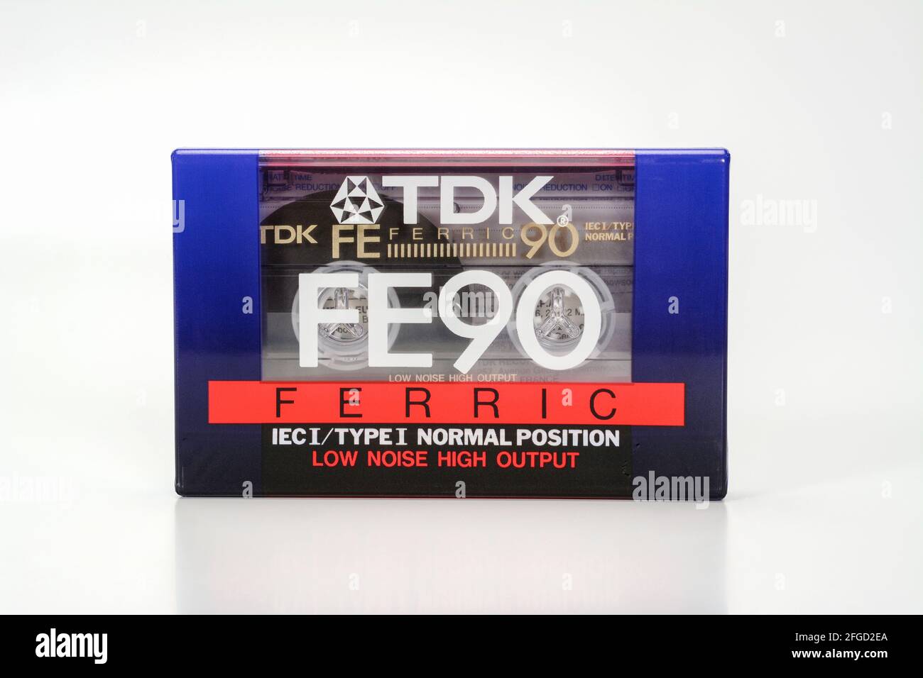 PRAGUE, CZECH REPUBLIC - NOVEMBER 29, 2018: Audio compact cassette TDK FE 90 Ferric. Audio cassette on a white background, front view. analog format f Stock Photo