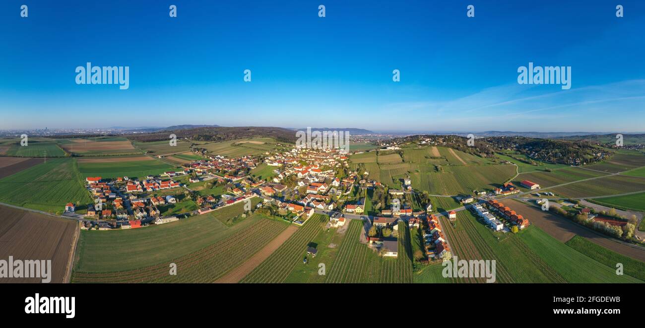 Hagenbrunn in Weinviertel, Lower Austria. Aerial view of the famous town in the Korneuburg district. Stock Photo