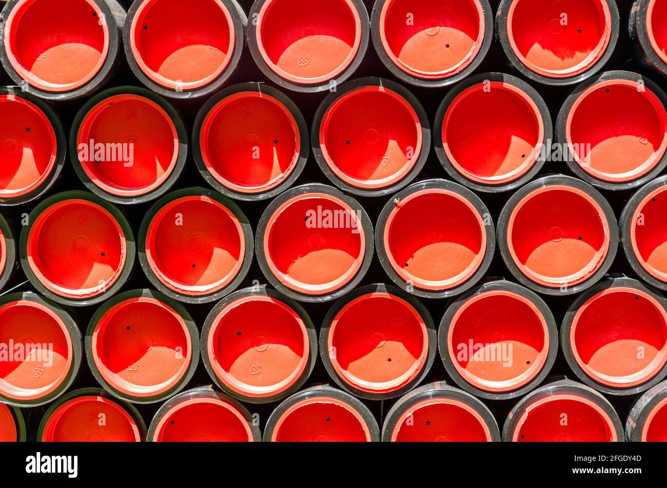 Stacked plastic pipes for sewage Stock Photo Alamy