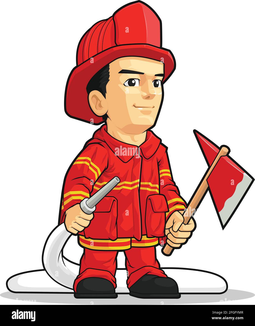 Fire Fighter Fireman Smoke Eater Cartoon Mascot Illustration Stock Vector