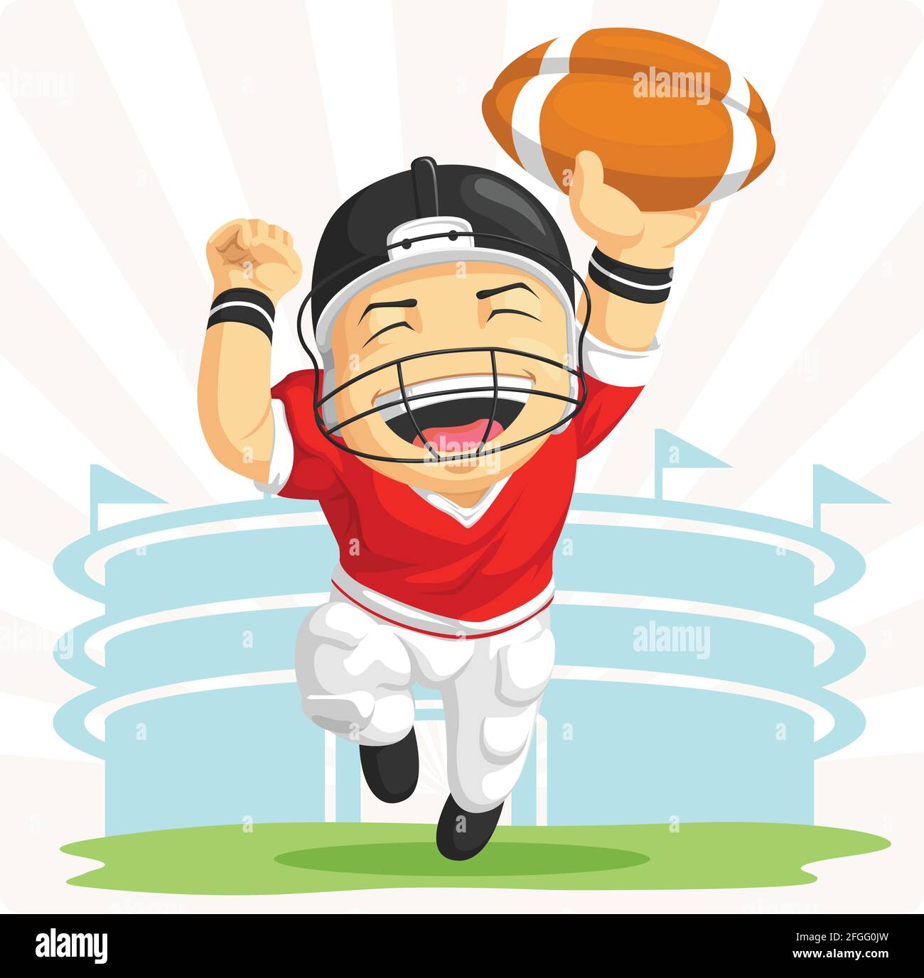 Happy Athlete American Football Player Sportsman Cartoon Illustration Stock Vector