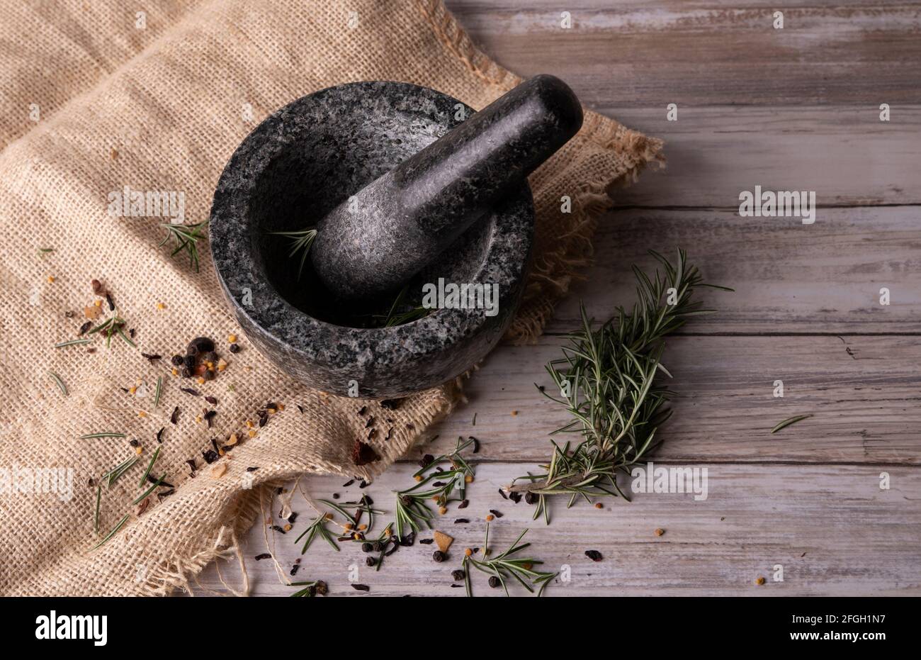 granite mortar for the kitchen Stock Photo