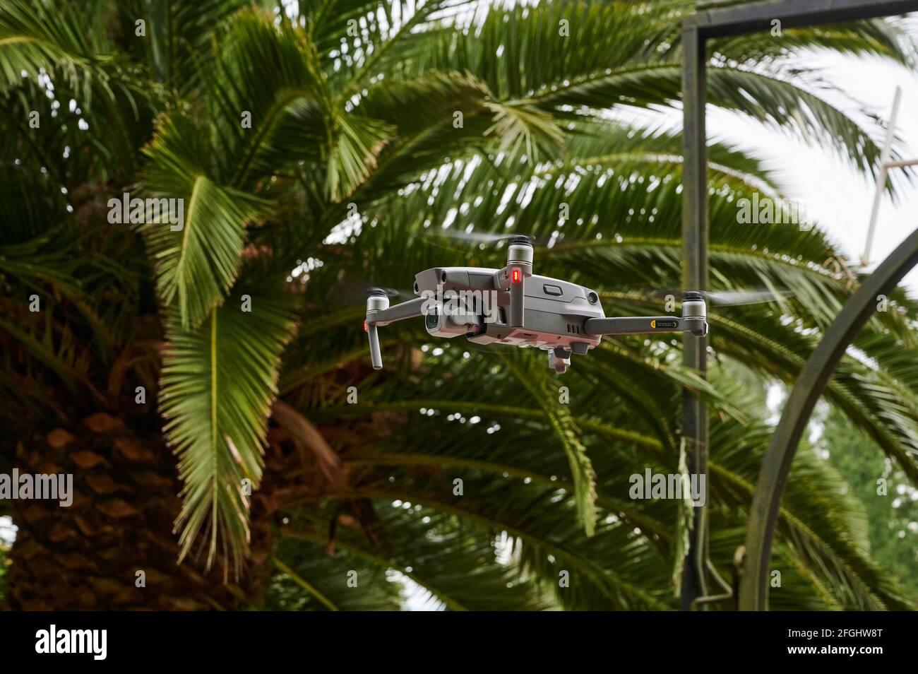 Drone Mavic 2 in flight Stock Photo