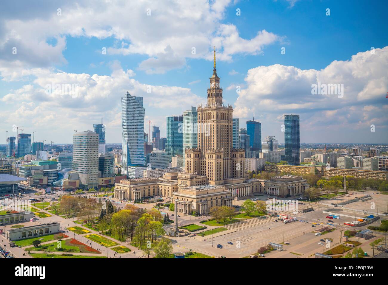 Aerial photo of Warsaw city skyline in Poland at sunset Stock Photo - Alamy
