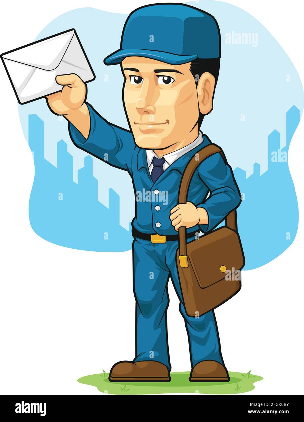 Postman Postal Mail Man Letter Carrier Cartoon Illustration Stock Vector