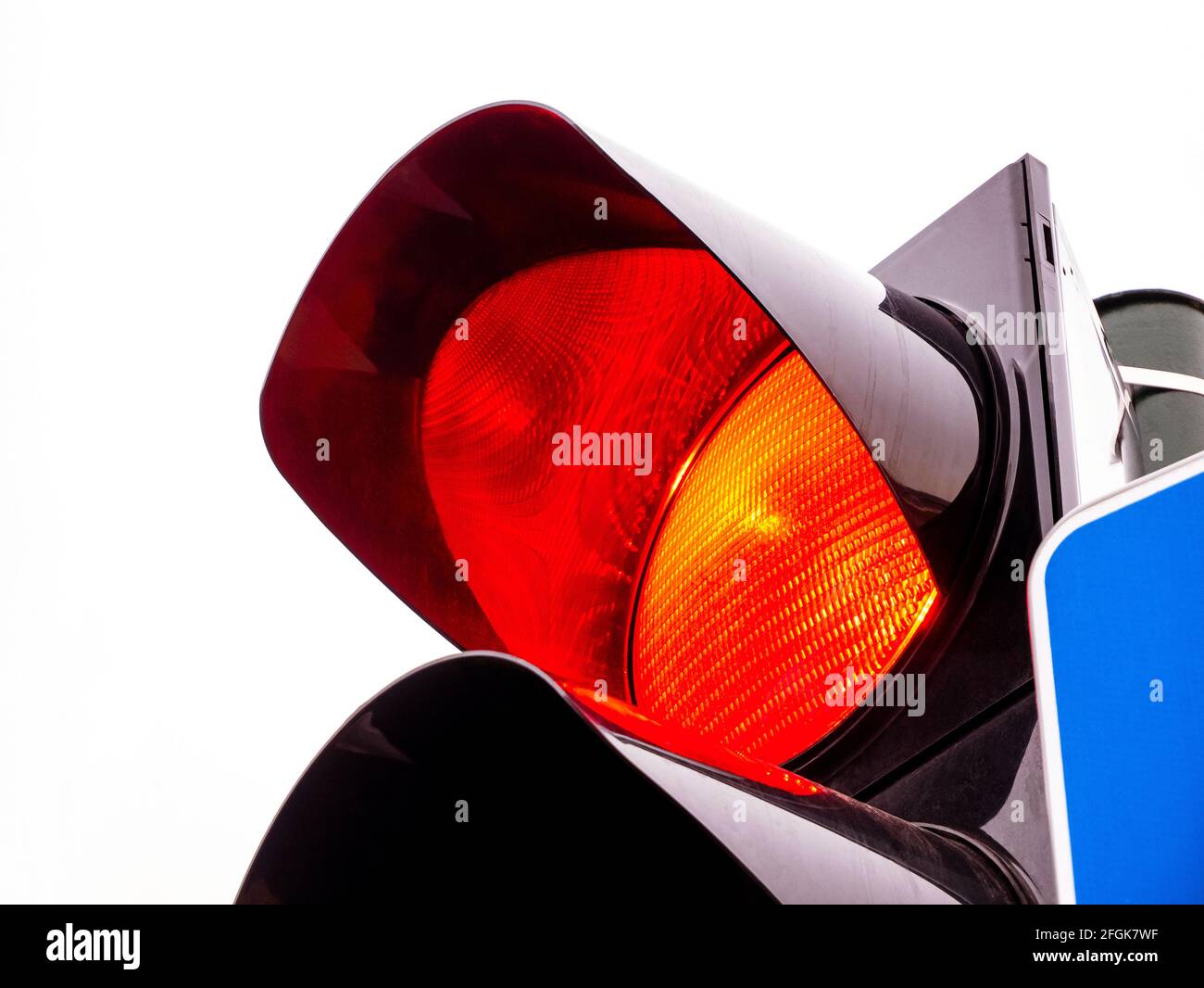 Traffic lights, one single red light on, extreme closeup, detail