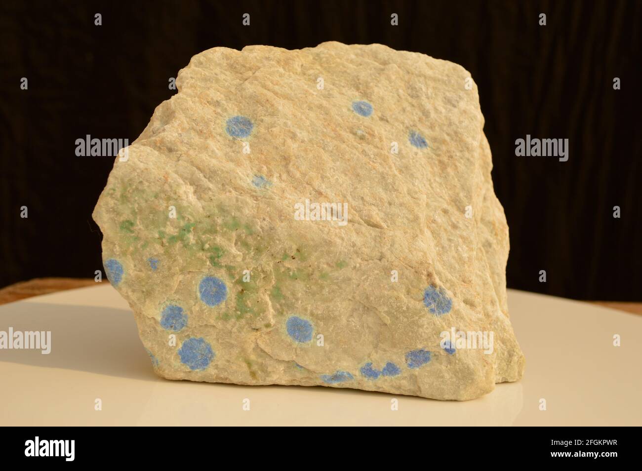 K2 Granite with Azurite dots specimen, locality, Pakistan. Stock Photo