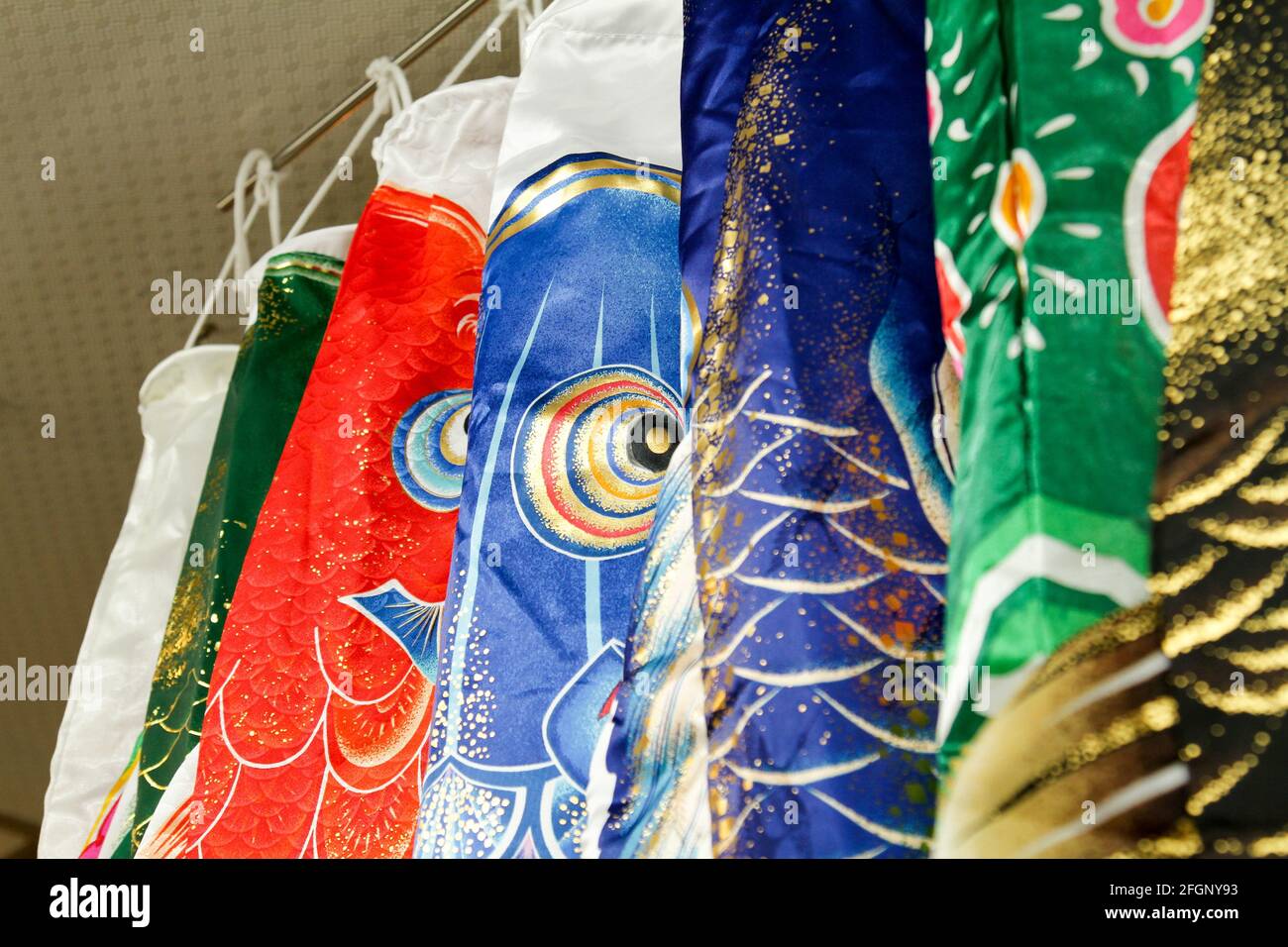 iida, Nagano, Japan, 25-04-2021 , Carp Coi flags in a shop in Iida city, Nagano. Stock Photo