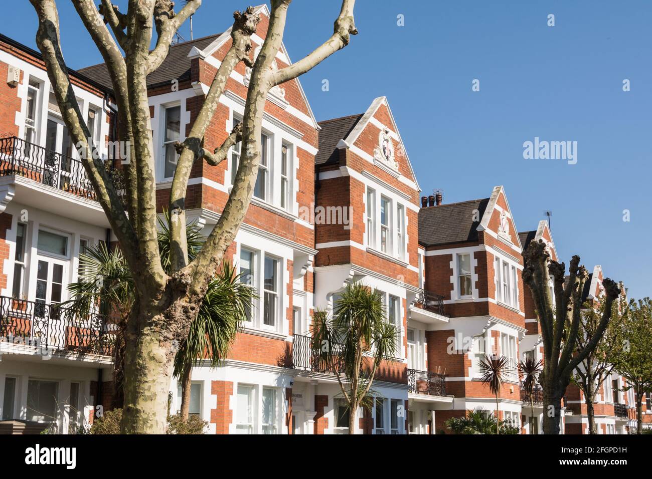 Terraced houses on Riverview Gardens, Barnes, London, SW13, UK Stock