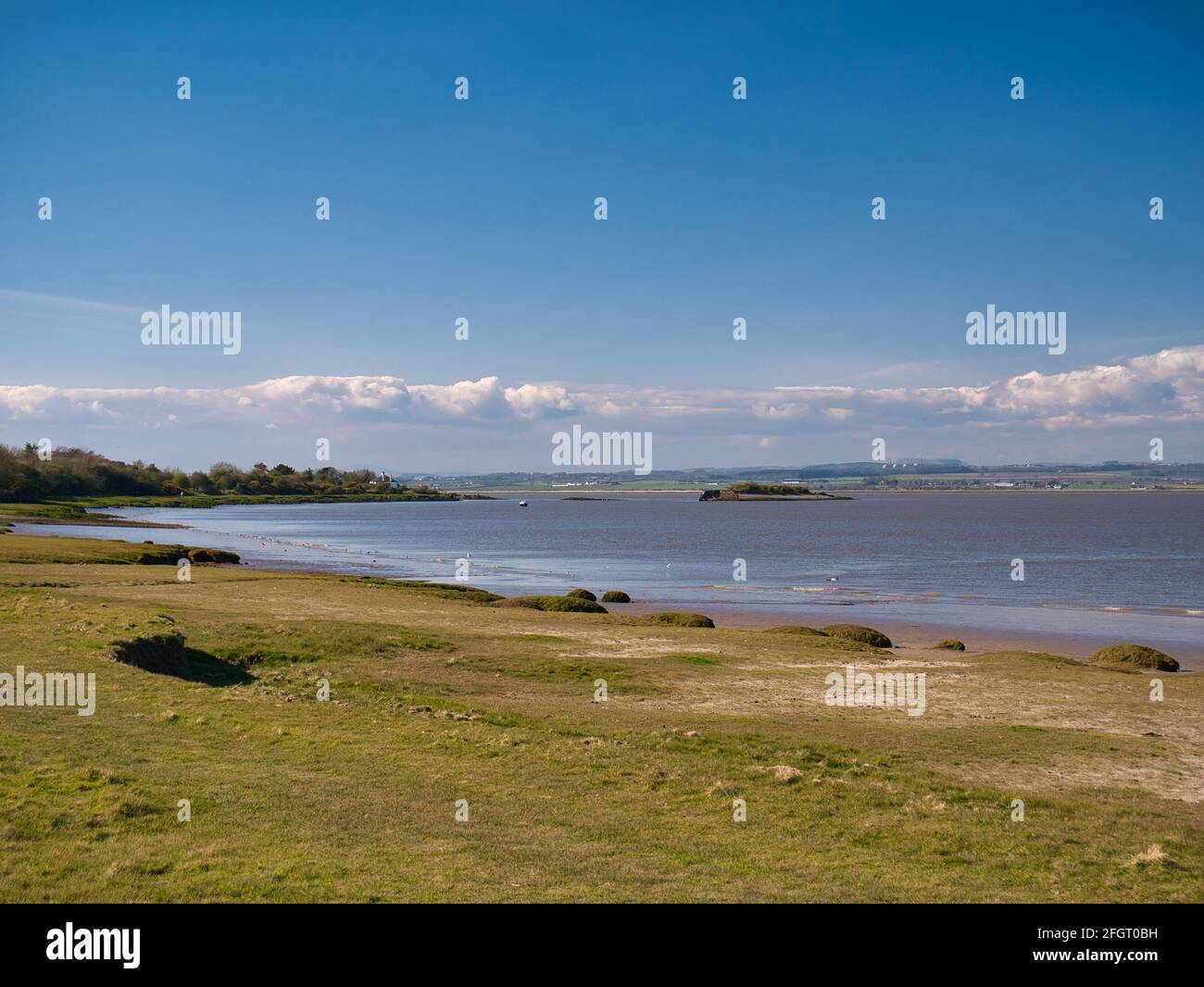 Tidal wetlands on the south coast of the Solway Firth. Taken on a sunny day in spring near Port Carlisle in north west Cumbria, England, UK Stock Photo