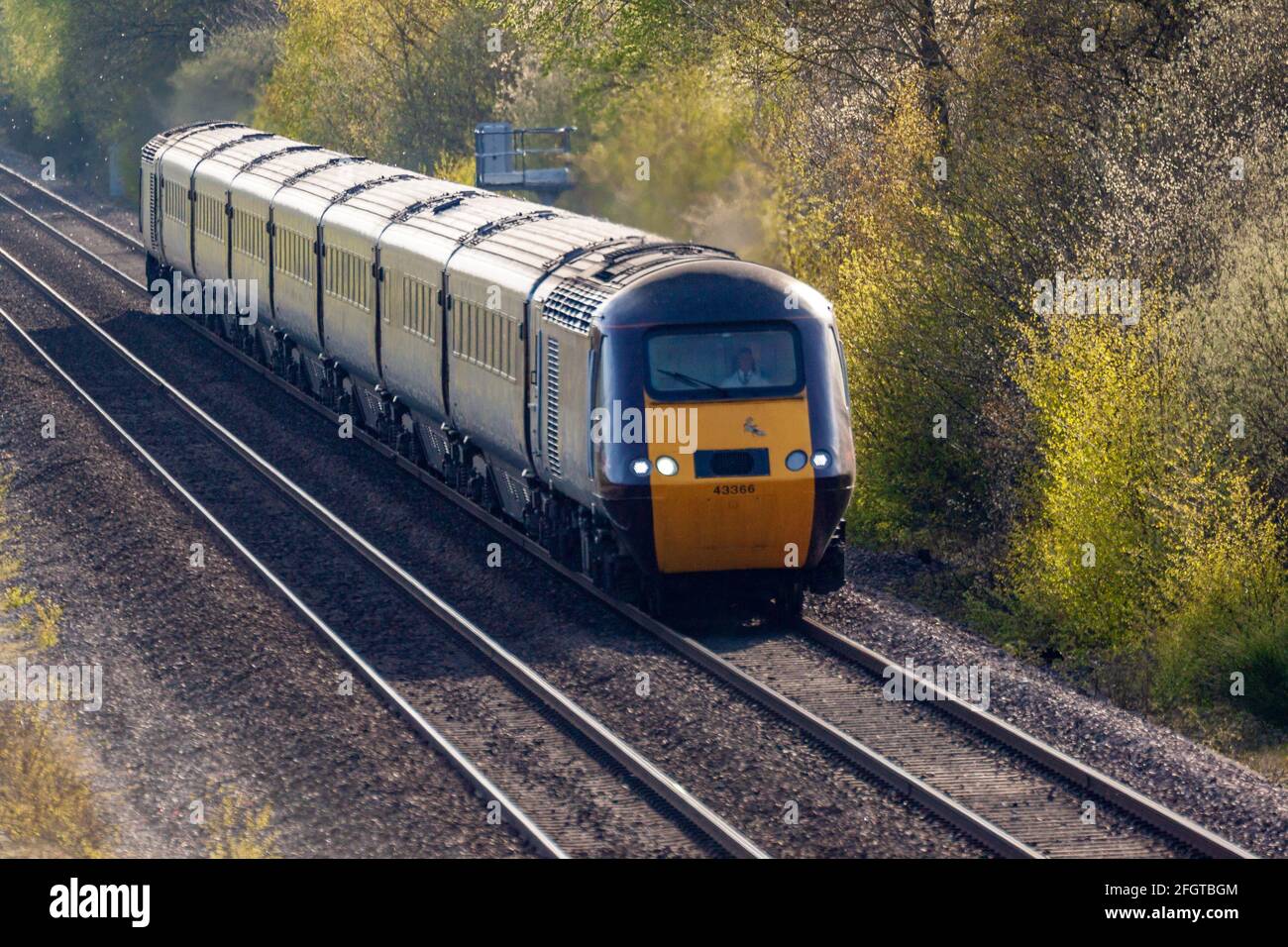 Willington. Derbyshire, UK, April,23,2021: A High Speed Diesel Train on a Passenger Express approaches North Stafford Junction near Derby, UK Stock Photo
